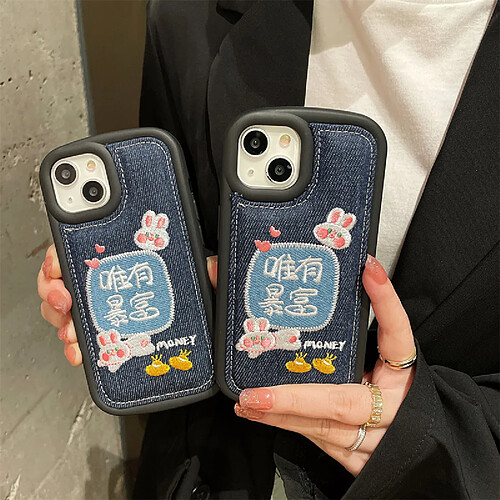 GUPBOO Étui pour iPhone13 Coque de téléphone personnalisée Love Rabbit avec texte brodé résistant aux chutes