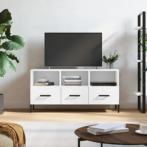 vidaXL Meuble TV blanc 102x36x50 cm bois d'ingénierie