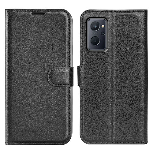 Etui en PU texture litchi, fermeture magnétique avec support, noir pour votre Realme 9i