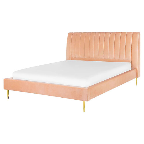 Beliani Lit double en velours rose pêche 160 x 200 cm MARVILLE