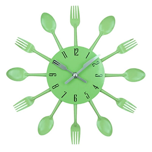 Wewoo Horloge murale Couverts En Métal Cuisine Cuillère Fourchette Creative Quartz Horloges Montées Au Design Moderne Décoratif Vert