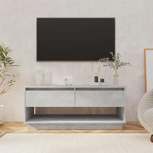 vidaXL Meuble TV gris béton 102x41x44 cm bois d'ingénierie