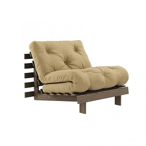 Inside 75 Fauteuil convertible futon ROOTS pin carob brown matelas wheat beige couchage 90 x 200 cm