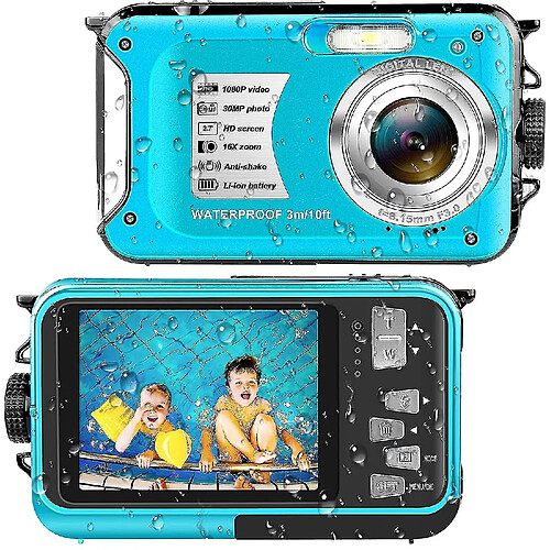 Universal Appareil photo étanche sous-marine sous caméra Full HD 1080p 30 MP enregistreur vidéo 16x Zoom numérique 10 pi Caméra numérique imperméable pour la plongée en apnée