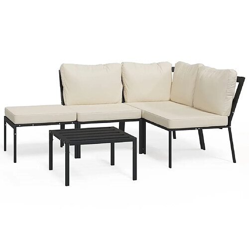 Maison Chic Salon de jardin 5 pcs + coussins - Mobilier/Meubles de jardin - Table et chaises d'extérieur sable acier -MN77085