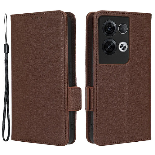 Etui en PU texture litchi, fermoir magnétique avec support et sangle pour Oppo Reno8 Pro + 5G (Global Version)/Reno8 Pro 5G (Global Version) - marron