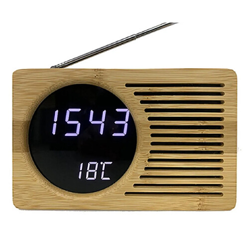 Universal Réveil électronique radio FM, horloge LED en bambou, 6 pouces, affichage de température - blanc