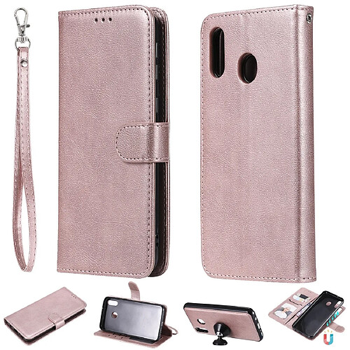 Wewoo Housse Coque Pour Galaxy M20 Étui de protection à rabat horizontal de couleur unie avec support et fentes cartes et portefeuille et cadre photo et lanière or rose