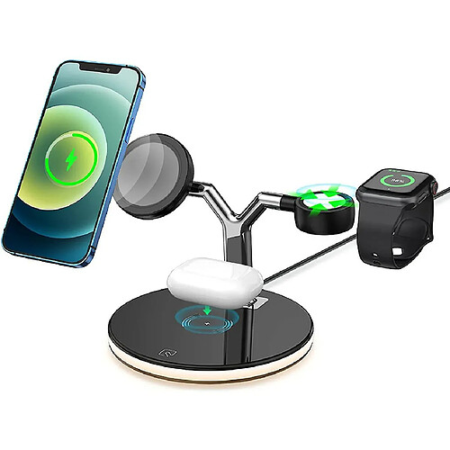 Chrono Station de charge sans fil 3 en 1, support de charge pour téléphone avec table de chevet magnétique, chargeur Mag Safe pour iPhone 12/12 Mini/12 Pro/12 Pro Max, AirPods Pro/AirPods 2/iWatch Series,(noir)