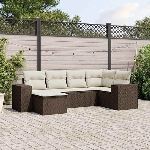 vidaXL Salon de jardin avec coussins 6 pcs marron résine tressée