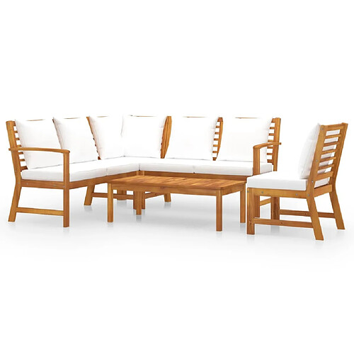 Maison Chic Salon de jardin 5 pcs - Table et chaises d'extérieur - Mobilier/Meubles de jardin Moderne avec coussin Crème Bois d'acacia solide -MN78873