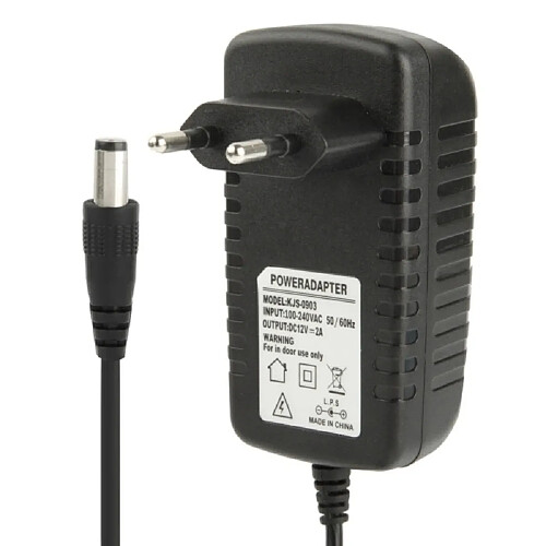 Wewoo Adaptateur noir Haute qualité UE Plug AC 100-240V à DC 12V 2A secteur, conseils: 5,5 x 2,1 mm, longueur de câble: 1 m