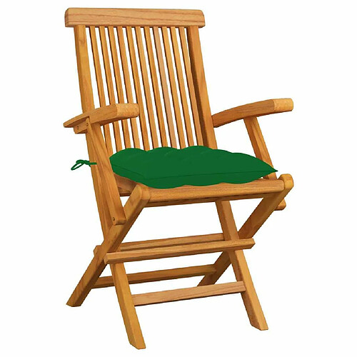 Maison Chic Lot de 3 Chaises de jardin,Fauteuil d'extérieur avec coussins vert Bois de teck massif -MN77890