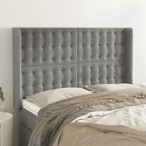 vidaXL Tête de lit avec oreilles Gris clair 147x16x118/128 cm Velours