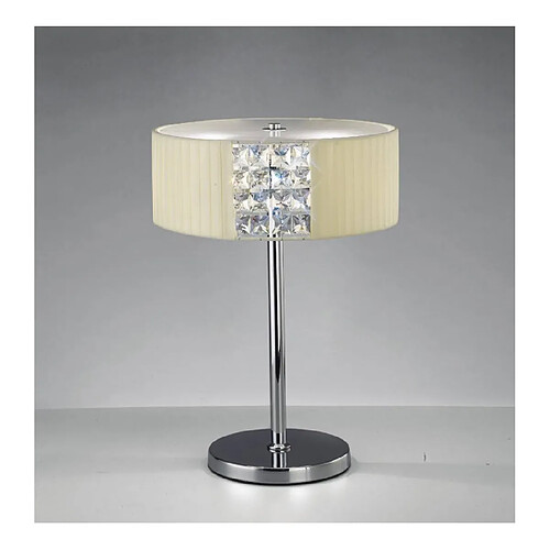 Luminaire Center Lampe de Table Evelyn rond avec Abat jour crème 2 Ampoules chrome poli/cristal