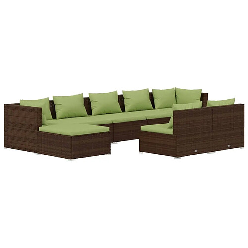 Maison Chic Salon de jardin 9 pcs + coussins - Mobilier/Meubles de jardin - Table et chaises d'extérieur Marron Résine tressée -MN32261