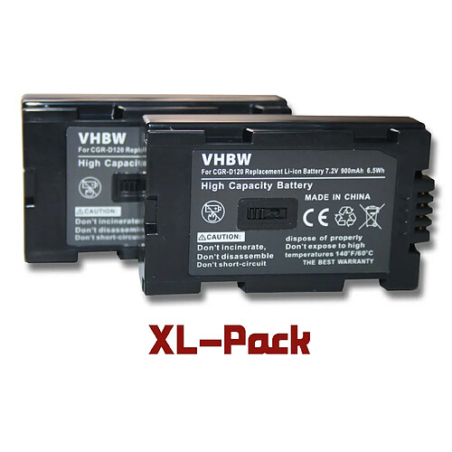 vhbw set de 2 batteries 900mAh pour caméscope remplace Panasonic VSB0418, VW-VBD20, VW-VBD25, CGR-D110, CGR-D120, CGR-D220, CGR-D220E, 1B