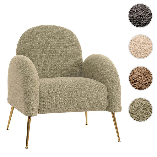 Mendler Fauteuil lounge HWC-N69, fauteuil cocktail, rétro Nosagfederung tissu/textile chenille certifié MVG ~ vert clair