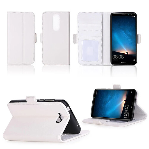 Huawei Mate 10 LITE : Housse Portefeuille luxe blanche Style Cuir avec stand - Etui blanc coque de protection smartphone 2017 /2018 avec porte cartes - Accessoires pochette XEPTIO case