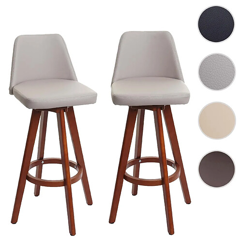 Mendler Lot de 2 tabourets de bar HWC-C43, chaise de bar tabouret de comptoir, bois similicuir pivotant ~ taupe