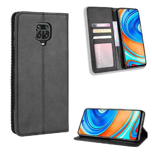 Etui en PU vintage auto-absorbé avec support noir pour votre Xiaomi Redmi Note 9 Pro/Pro Max/Note 9S