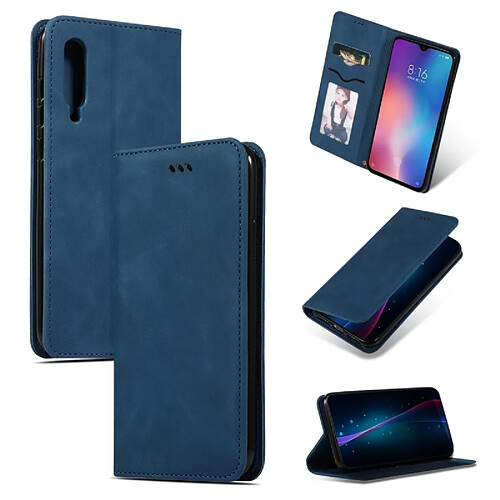 Wewoo Housse Coque Étui en cuir avec rabat horizontal magnétique Business Skin Feel rétro pour Xiaomi 9 bleu marine