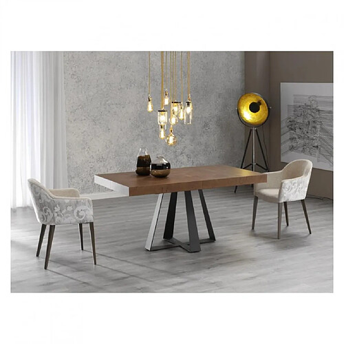 Inside 75 Table repas extensible CROSS 12 couverts 180/274x98cm pied métal noir plateau chêne noueux foncé