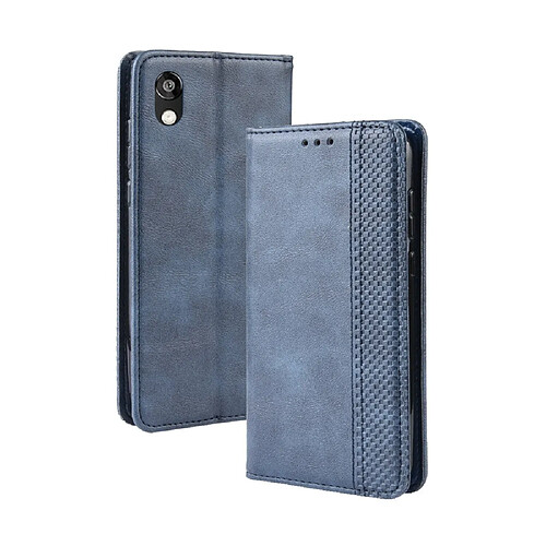 Wewoo Housse Coque Boucle magnétique rétro Crazy Horse Texture en cuir à rabat horizontal pour Huawei Y5 2019avec support et fentes cartes et cadre photo bleu