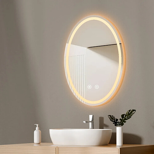 EMKE Miroir led salle de bain 60 × 80 cm Miroir salle de bain lumineux avec 3 Couleurs de lumière réglables+Anti-buée, Économie d'énergie miroir led