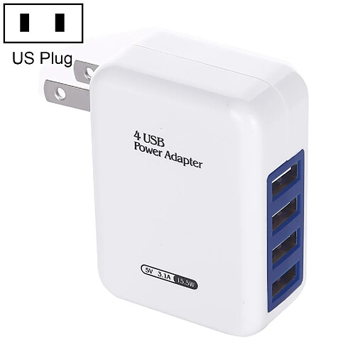 Wewoo Chargeur de voyage pour mural USB 15.5W 5V 3.1A 4 ports USB, prise américaine