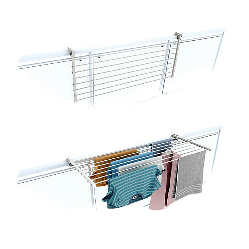 Foxydry Duo 118, Etendoir à linge pliant pour balustrades, extérieurs et balcons, Largeur 118 cm Blanc