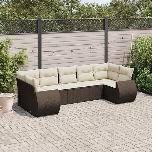 vidaXL Salon de jardin avec coussins 7 pcs marron résine tressée