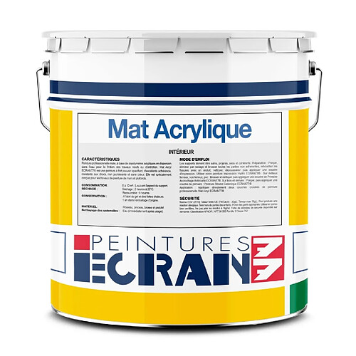 Peintures Daniel Peinture professionnelle mat, murs et plafonds, intérieur, résine acrylique - Mat Acrylique ECRAN 77-4 litres-Blanc