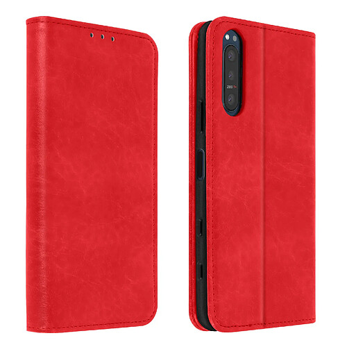 Avizar Housse Sony Xperia 5 2 Folio Vintage Porte-carte Fonction Support rouge