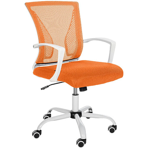 Decoshop26 Chaise de bureau hauteur réglable avec revêtement en maille respirante microfibre orange pieds métal blanc 10_0002697