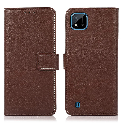 Etui en PU texture litchi, fermeture magnétique avec support, marron pour votre Realme C20/C11 (2021)