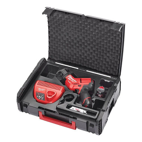 Scie Sabre MILWAUKEE compacte FUEL 12V, 2,0 Ah livrée avec deux batteries et chargeur en coffret HDBOX M12 CHZ-202X - 4933447738