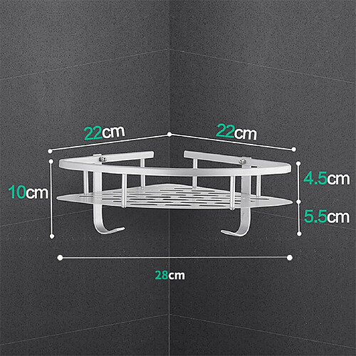 Support de rangement pour salle de bain en aluminium - Plateau de support pour étagère d'angle de douche de cuisine, support de rangement sans clous avec crochets, couleur argent