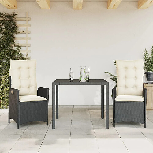 vidaXL Ensemble à manger de jardin avec coussins 3 pcs Noir