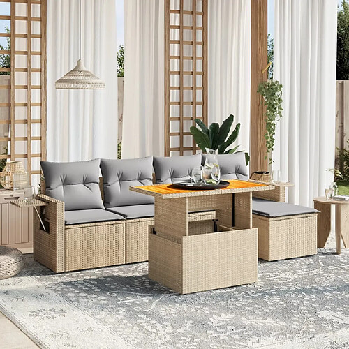 vidaXL Salon de jardin avec coussins 6 pcs beige résine tressée