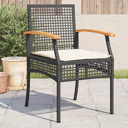 vidaXL Chaises de jardin coussins lot de 4 noir résine tressée acacia