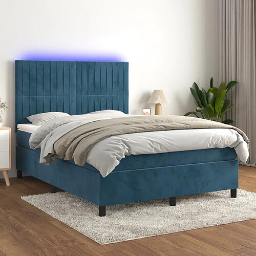 vidaXL Sommier à lattes de lit avec matelas LED Bleu foncé 140x190 cm