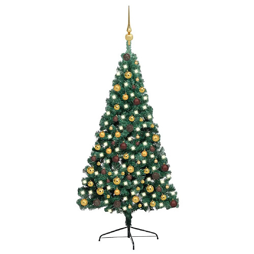 vidaXL Demi-arbre de Noël artificiel pré-éclairé et boules vert 210 cm