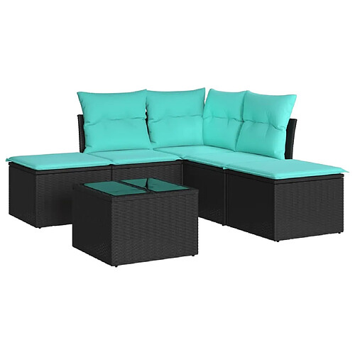 Maison Chic Salon de jardin 6 pcs avec coussins | Ensemble de Table et chaises | Mobilier d'Extérieur noir résine tressée -GKD12159