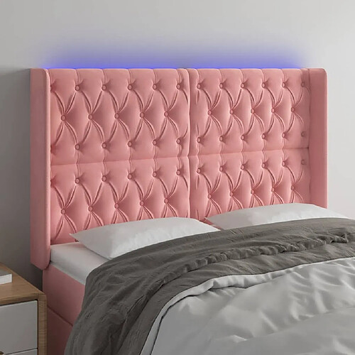 Maison Chic Tête de lit scandinave à LED,meuble de chambre Rose 163x16x118/128 cm Velours -MN56925