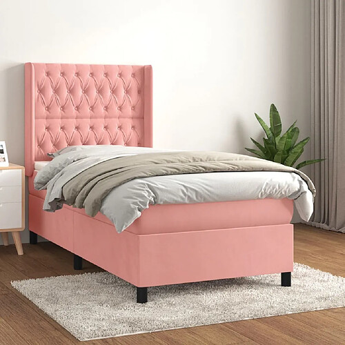 Maison Chic Lit Adulte - Lit simple Lit à sommier tapissier avec matelas moelleux - Meuble de Chambre - Rose 90x190 cm Velours -MN46028