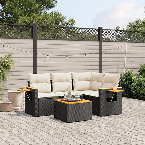 vidaXL Salon de jardin 5 pcs avec coussins noir résine tressée