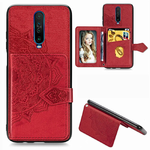 Wewoo Coque Pour Xiaomi Redmi K30 Mandala Tissu magnétique en relief PU + TPU + PC Case avec support et fentes cartes et portefeuille et cadre photo et sangle rouge