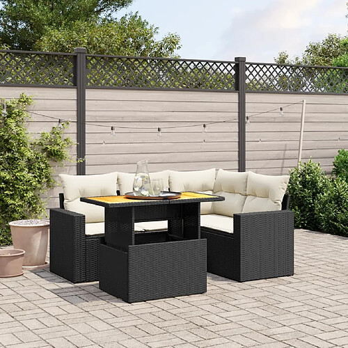 vidaXL Salon de jardin 5 pcs avec coussins noir résine tressée