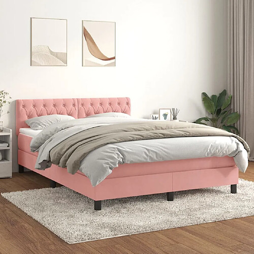 vidaXL Sommier à lattes de lit avec matelas Rose 140x200 cm Velours